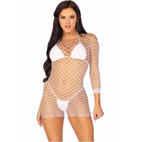 Leg Avenue Dresses LEG AVENUE - LONG SLEEVE NET DRESS WHITE ONE SIZE