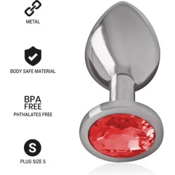 Intense Anal Toys INTENSE - METĀLA ALUMĪNIJA ANĀLAIS SPRIEĶIS AR SARKANU STIKLU IZMĒRU S