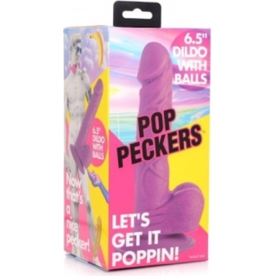 Xr - Pop Peckers REĀLISTS DILDO AR sēkliniekiem 16'5 CM PURPURA