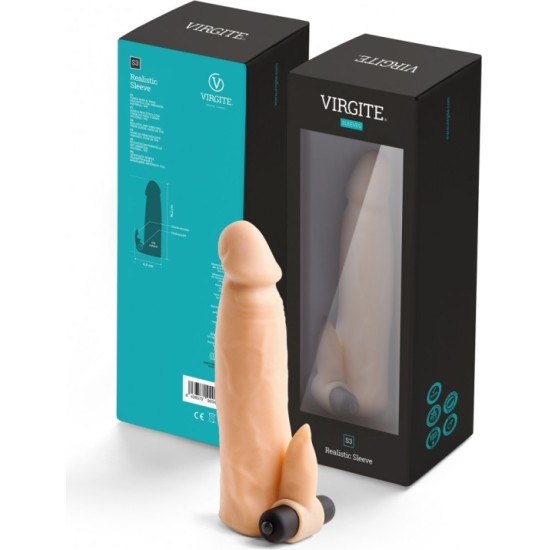 Virgite - Sleeves REĀLISTS PENIS SHEATH S3 FLESH 16'2 CM W/ VIBRĀCIJA