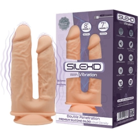 Silexd DUBULTĀS IESPĒJAS SILIKONA DILDO MODELIS 1 7+ 8" W/ USB VIBRATION"