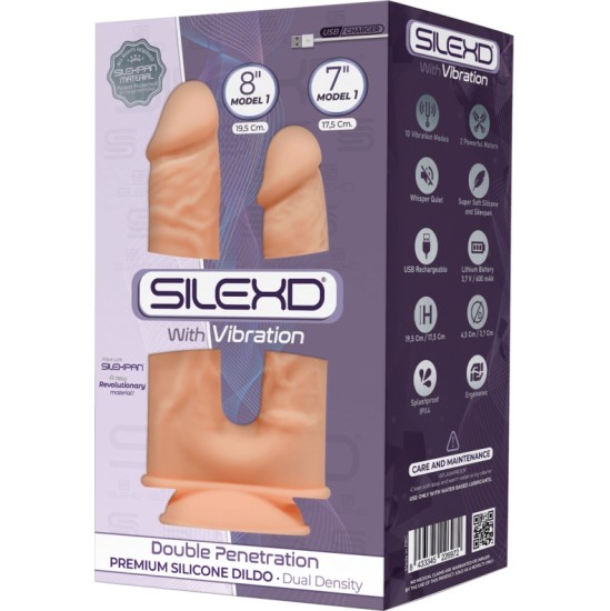 Silexd DUBULTĀS IESPĒJAS SILIKONA DILDO MODELIS 1 7+ 8" W/ USB VIBRATION"