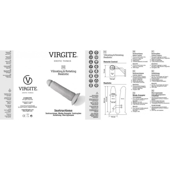 Virgite - Realistics REĀLISTS VIBRATORS UN ROTATORS R8" 21cm W/ TĀLVADĪBAS PULTS"