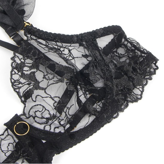 Subblime Sets SUBBLIME - 957490 LACE BRA AND GARTER SET BLACK L/XL