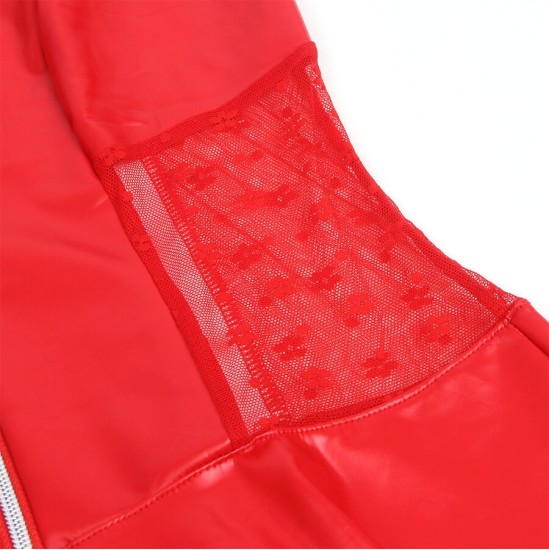 Subblime Dresses SUBBLIME - 957735 LACE ZIPPER LEATHER DRESS RED L/XL