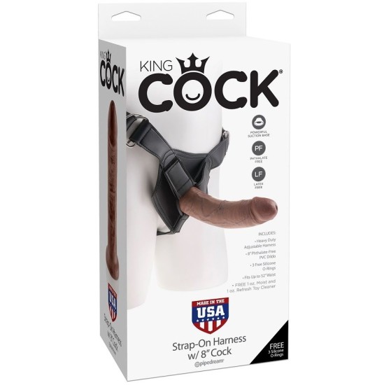 King Cock HARNESS WITH REALISTIC PENIS BROWN 20.3 CM