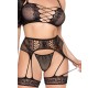 Leg Avenue Sets LEG AVENUE - 89359 TOP + THONG + GARTER BELT SET BLACK - ONE SIZE