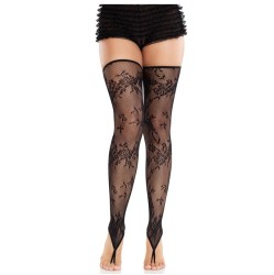 Leg Avenue Hosiery LEG AVENUE - FLORAL LACE FOOTLESS STOCKINGS BLACK