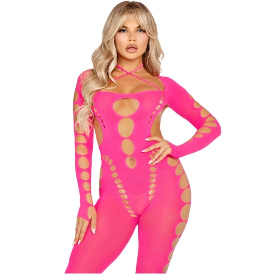 Leg Avenue Bodystockings LEG AVENUE - PINK OPEN BACK BODYSTOCKING ONE SIZE