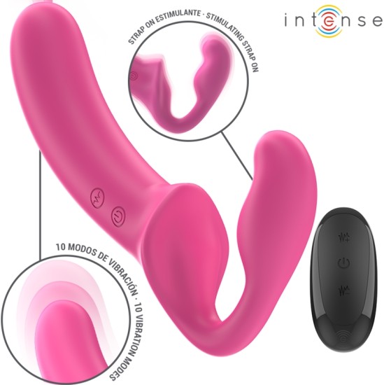 Intense Fun INTENSE - AMY DOUBLE VIBRATOR 20 CM ROZĀ TĀLVADĪBAS PULTS