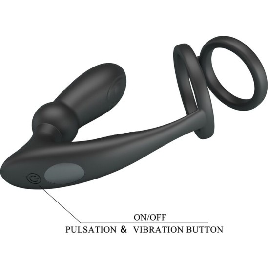 Pretty Love EMONI PENIS RING + ANAL PLUG 12 VIBRATIONS BLACK