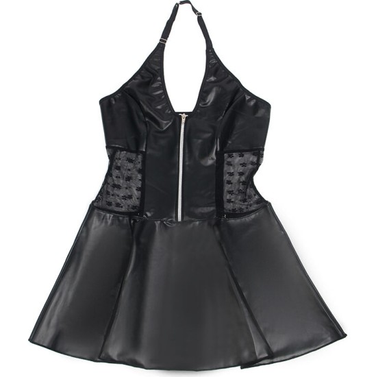 Subblime Dresses SUBBLIME - 957704 LACE ZIPPER LEATHER DRESS BLACK S/M