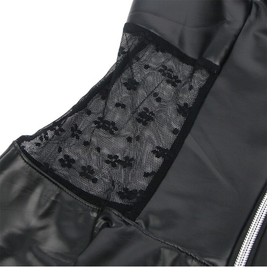 Subblime Dresses SUBBLIME - 957704 LACE ZIPPER LEATHER DRESS BLACK S/M