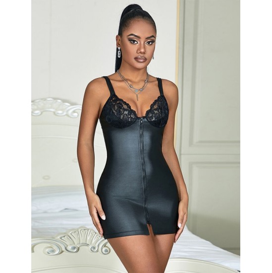 Subblime Dresses SUBBLIME - 957575 LEATHER ZIP DRESS BLACK L/XL