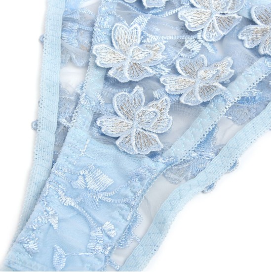 Subblime Sets SUBBLIME - 957629 FLOWER EMBROIDERED BRA AND PANTIES SET SKY BLUE S/M