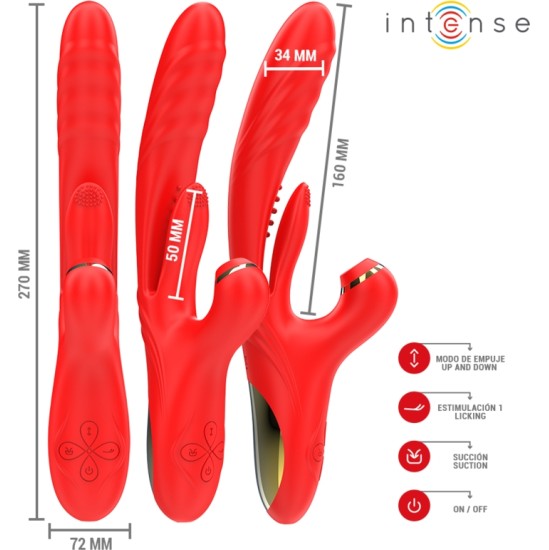 Intense Fun INTENSE - KAROL MULTIFUNCTION VIBRATOR THRUST & STIMULATION & STIMULATING WAVES RED