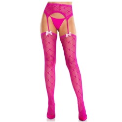 Leg Avenue Hosiery LEG AVENUE - HEART STOCKINGS WITH GARTERS MAGENTA
