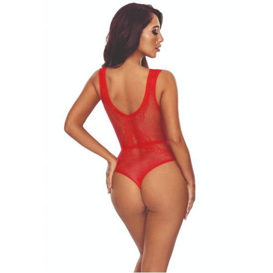 Passion Woman Bodystockings PASSION - BS115 BODYSTOCKING GRID RED