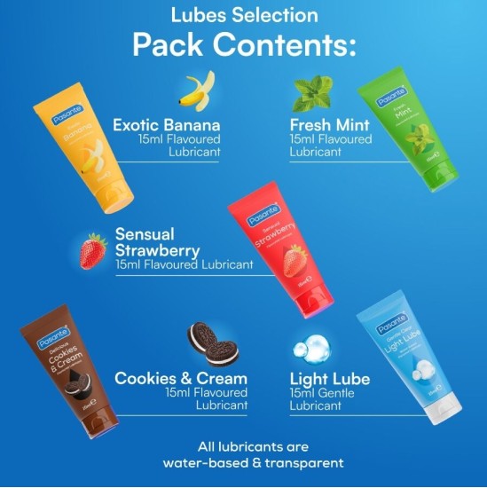 Pasante PACK ASSORTED FLAVOR LUBRICANTS 5 UNITS X 15 ML