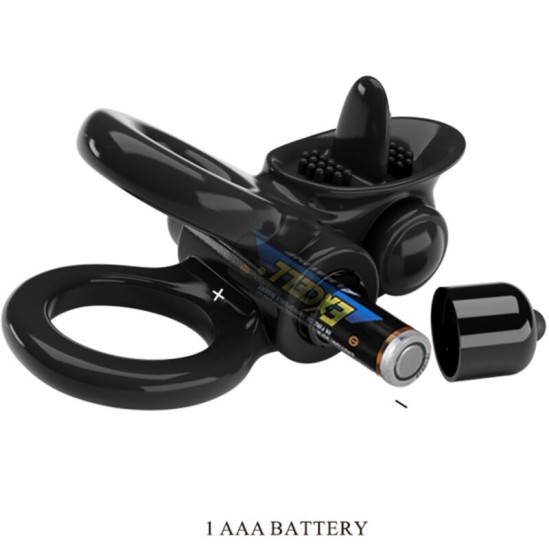 Pretty Love - PASSIONATE RING DOUBLE VIBRATING RING + CLITORIS STIMULATOR BLACK