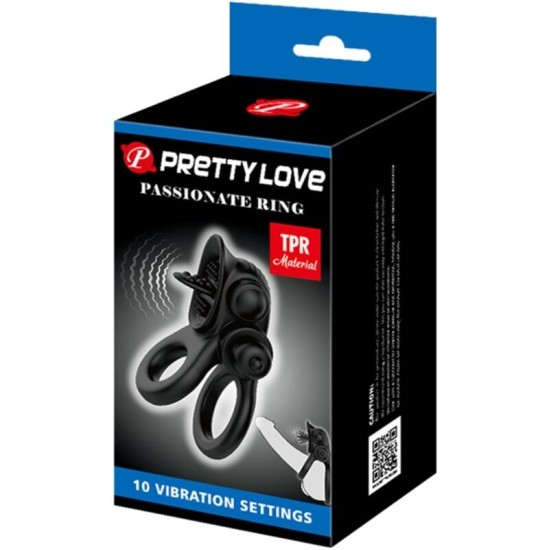 Pretty Love - PASSIONATE RING DOUBLE VIBRATING RING + CLITORIS STIMULATOR BLACK