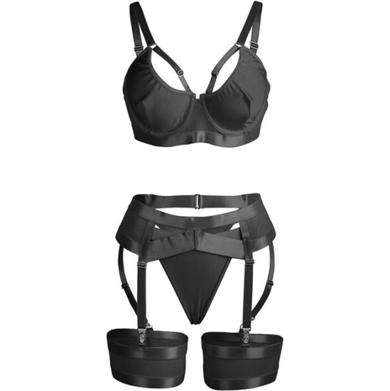 Subblime Sets SUBBLIME - 955243 BLACK BONDAGE BRA WITH GARTER SET L/XL