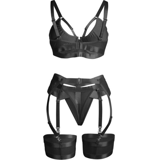 Subblime Sets SUBBLIME - 955243 BLACK BONDAGE BRA WITH GARTER SET L/XL