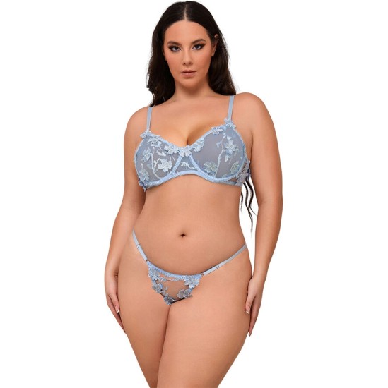 Subblime Sets SUBBLIME - 957636 FLOWER EMBROIDERED BRA AND PANTIES SET SKY BLUE L/XL