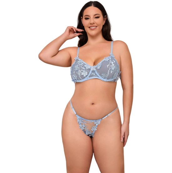Subblime Sets SUBBLIME - 957636 FLOWER EMBROIDERED BRA AND PANTIES SET SKY BLUE L/XL