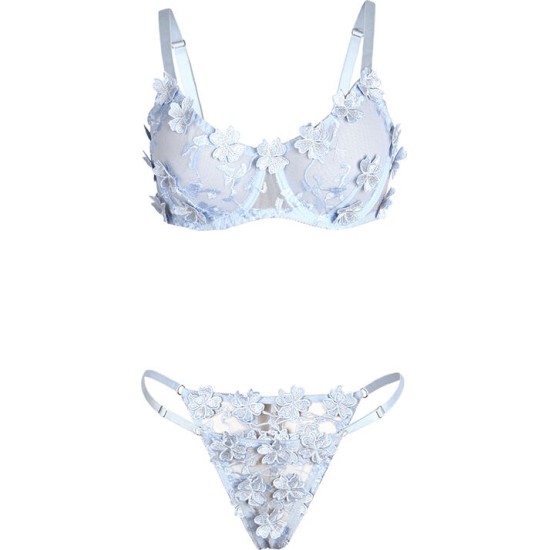 Subblime Sets SUBBLIME - 957636 FLOWER EMBROIDERED BRA AND PANTIES SET SKY BLUE L/XL