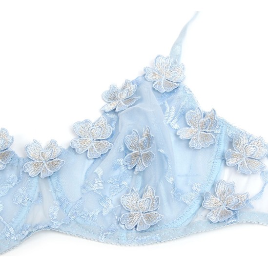 Subblime Sets SUBBLIME - 957636 FLOWER EMBROIDERED BRA AND PANTIES SET SKY BLUE L/XL