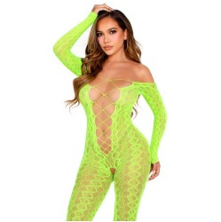Leg Avenue Bodystockings LEG AVENUE - CROTCHLESS BODYSTOCKING EXOTIC SNAKE LACE NEON GREEN