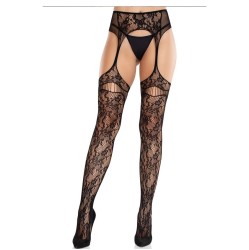 Leg Avenue Hosiery LEG AVENUE - LACE STOCKINGS WITH GARTERS BLACK