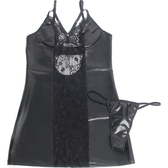 Subblime Dresses SUBBLIME - 957537 LEATHER DRESS WITH FLORAL LACE BLACK L/XL