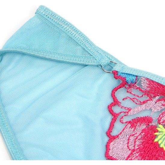 Subblime Sets SUBBLIME - 957643 FLOWER EMBROIDERED BRA AND GARTER BELT SET PINK S/M