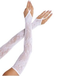 Leg Avenue Accessories LEG AVENUE - EXTRA LONG FLORAL LACE ARM WARMER GLOVES WHITE