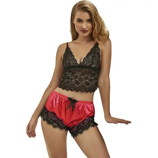 Subblime Sets SUBBLIME — 953959 IEKĀRTAS ZĪDA NAKTSkrekls + MEŽĢĪŅU BIKSES MELNAS/SARKANAS S/M