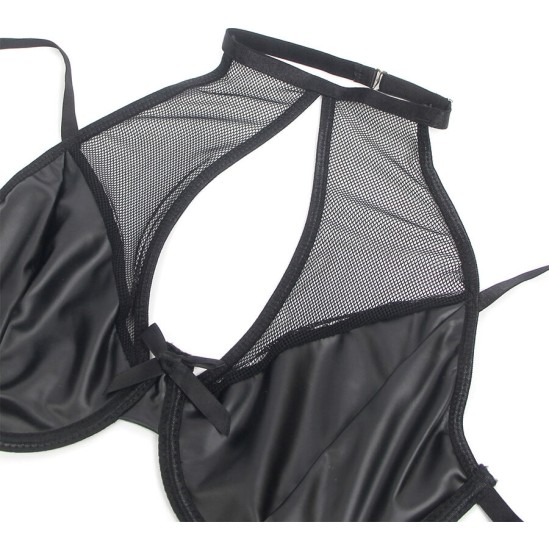 Subblime Sets SUBBLIME - 957582 LEATHER BRA AND SKIRT SET BLACK S/M