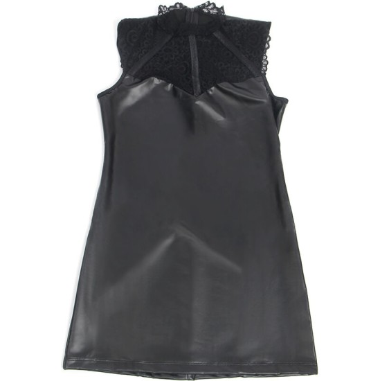 Subblime Dresses SUBBLIME - 957551 LACE COLLAR LEATHER DRESS BLACK L/XL