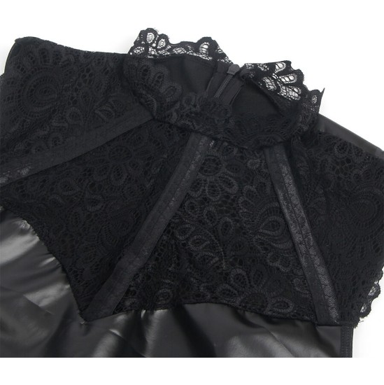 Subblime Dresses SUBBLIME - 957551 LACE COLLAR LEATHER DRESS BLACK L/XL