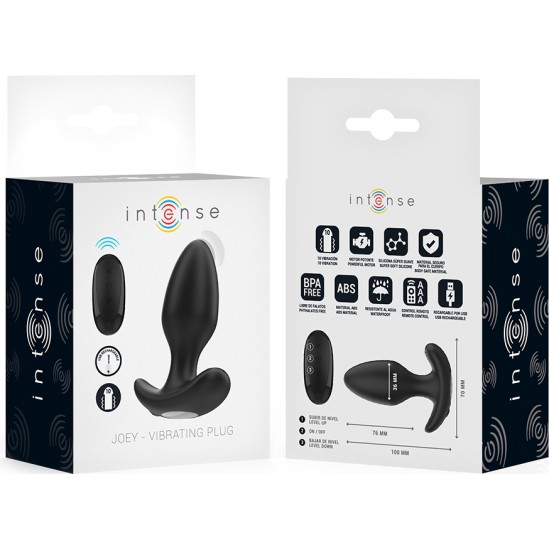 Intense Anal Toys INTENSE - JOEY ANAL PLUG 10 VIBRATIONS BLACK REMOTE CONTROL
