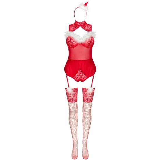 Livco Corsetti Sets LIVCO CORSETTI FASHION - LIMPID SNOWFLAKES LC 90604 BODY + STOCKINGS + CHRISTMAS HEADBAND L/XL