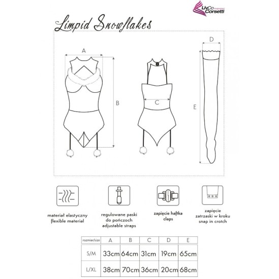 Livco Corsetti Sets LIVCO CORSETTI FASHION - LIMPID SNOWFLAKES LC 90604 BODY + STOCKINGS + CHRISTMAS HEADBAND L/XL