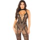 Leg Avenue Bodystockings LEG AVENUE — FLOWER PRINT MESH BODYSTOCKING, MELNS, VIENS IZMĒRS