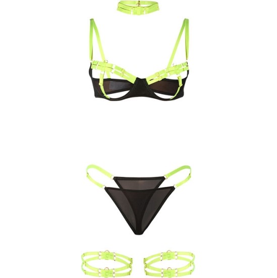 Subblime Sets SUBBLIME - 955281 BRA SET WITH NECKLACE AND LEG DETAILS FLUORESCENT GREEN L/XL
