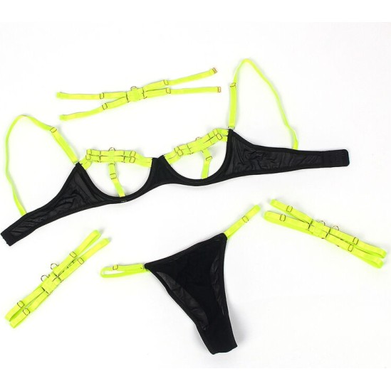 Subblime Sets SUBBLIME - 955281 BRA SET WITH NECKLACE AND LEG DETAILS FLUORESCENT GREEN L/XL
