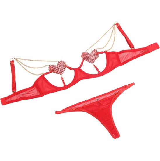 Subblime Sets SUBBLIME - 955519 BRA SET WITH CHAINS AND MESH HEART RED S/M
