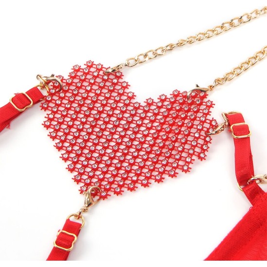 Subblime Sets SUBBLIME - 955519 BRA SET WITH CHAINS AND MESH HEART RED S/M