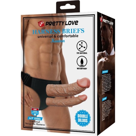 Pretty Love KEAVEN HARNESS BRIEFS UNIVERSAL & COMFORTABLE DOUBLE DILDO