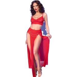 Chilirose Sets CHILIROSE - CR 4850 RED TOP AND LEGGINGS SET WITH GOLDEN ACCESSORIES M